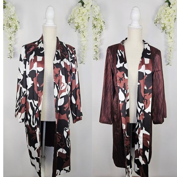 Chico’s Reversible Open Front Cardigan Duster Jacket Size 2 Large Abstract Satin - Picture 1 of 16